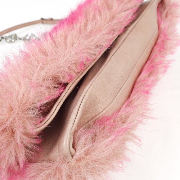 Miu Miu Pink Eco Fur Bijou Chain Shoulder Bag 194 KQ00236 - Picture 3 of 8